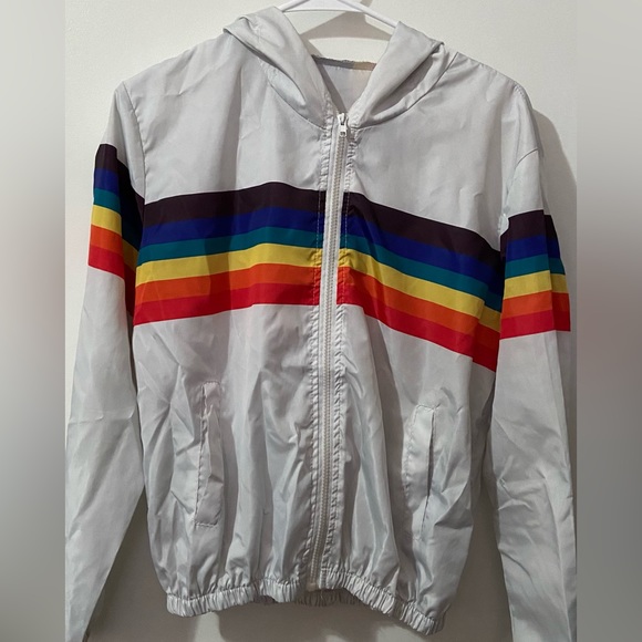 white windbreaker with rainbow details - Picture 3 of 4